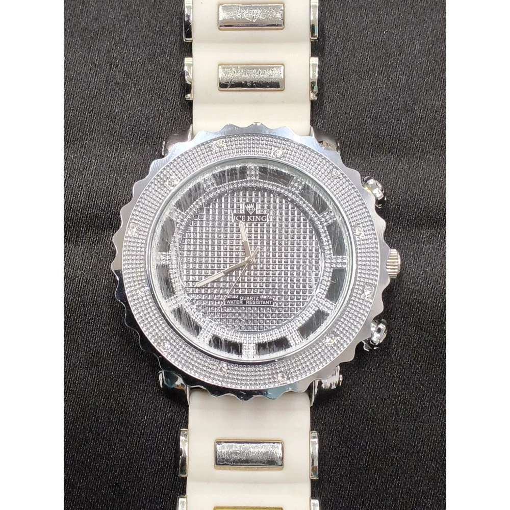 Ice King Quartz Analog Men's Watch Silver Jeweled Dial White Bling #W5147